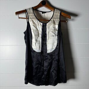 Dora Landa 100% Silk Sleeveless Button Down Color Block Off White & Black Size 0